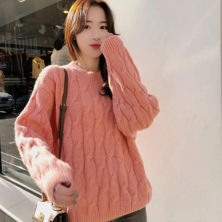 

2020 New Autumn Women Korean Style Loose Sweater Female Casual O Neck Long Sleeve Solid Basic Oversized Knitted Pullovers W540