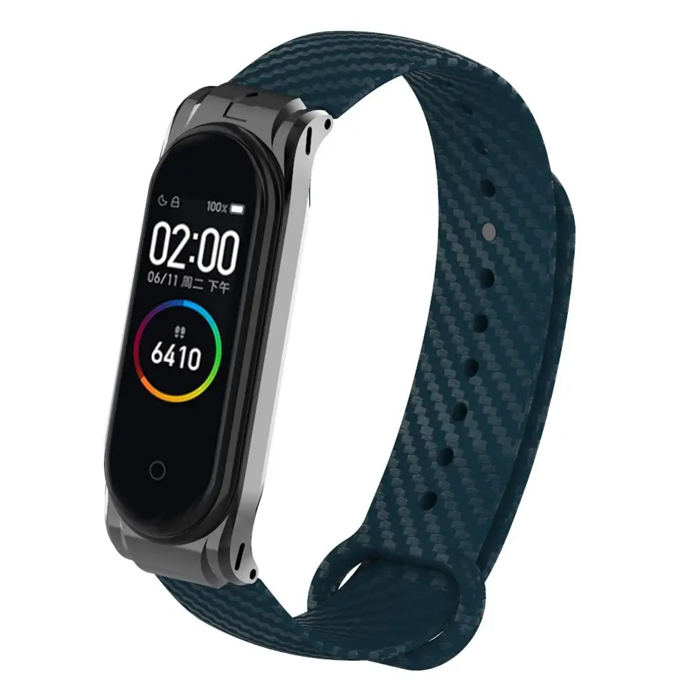 Dark Blue Для Xiaomi mi из углеродного волокна ремешок 4 3 цвета ремешок на запястье, наручные часы для mi Band 4 Xiaomi mi Band 3 сменный Браслет - Цвет: Dark Blue