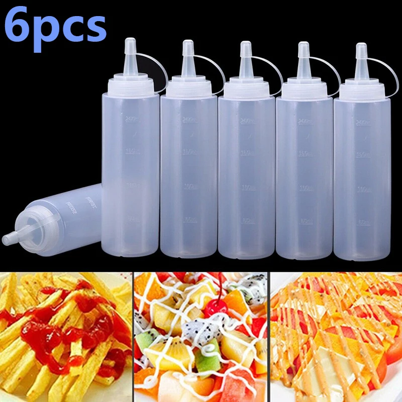 

6pcs 240ml Plastic 8oz Squeeze Bottle Condiment Dispenser Mustard Sauce Ketchup For Sauce/oil/vinegar Kitchen Tools & Gadgets