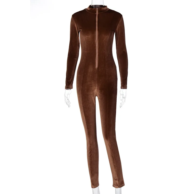 

Hawthaw Autumn Winter Women Long Sleeve Velvet Zipper Fitness Bodycon Playsuit Jumpsuit Romper 2021 Fall Clothes Streetwear