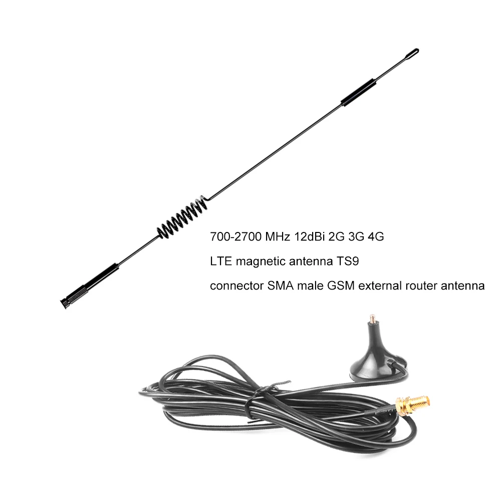 2G 3G 4G LTE Magnetic Antenna TS9 CRC9 SMA Male Connector 700-2700MHz 12dBi GSM External Router Antenna 1.5m images - 6