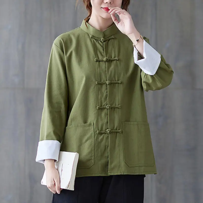 Рубашка из хлопка и льна в китайском стиле для мужчин женщин куртка Кунг-фу ретро