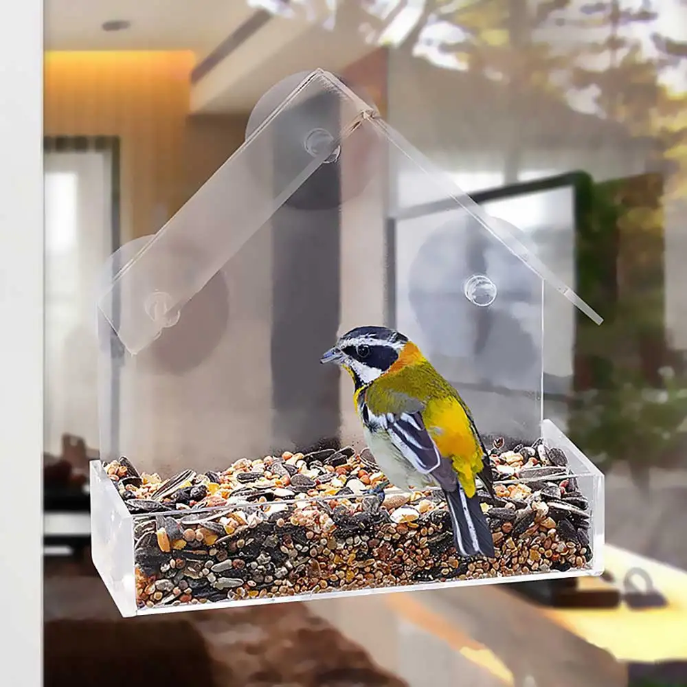 

Bird Feeder Acrylic Transparent Window Viewing Bird Feeders Tray Birdhouse Pet Birdhouse Suction Cup Mount House Type Feeder