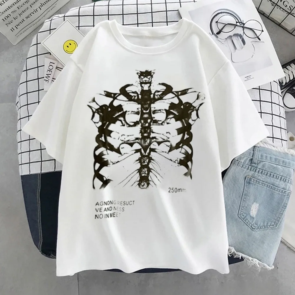 

90s vintage summer slim short-sleeved T-shirt female gothic Harajuku grunge graphic print y2k aesthetic crop top punk streetwear