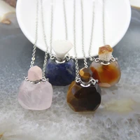 natural quartz agatestigereyesodalite cut faceted perfume bottle pendant rose crystals essential oil diffuser necklace jewelry