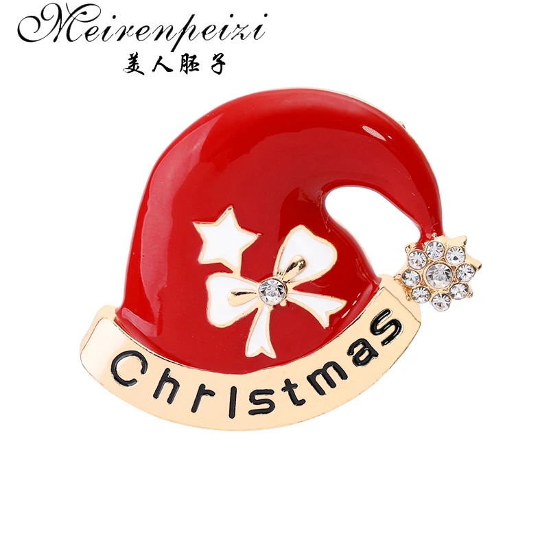as photo Meirenpeizi Merry Christmas Броши Булавки милый Санта Клаус шляпа перчатки колокольчики носки пончики Конфета Эмаль Булавка значки брошь - Окраска металла: as photo