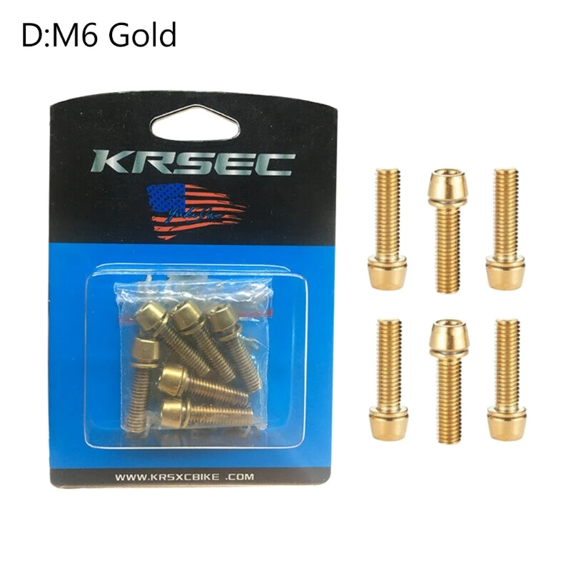 

6pcs MTB Road Bike Stem Screws M5/M6 Bicycle Handlebar Titanium Plated Bolts with Washer Cycling Accessories