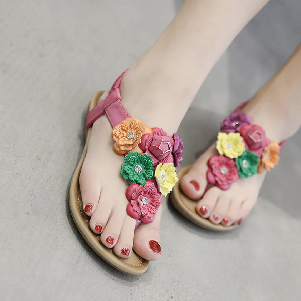 Богемные сандалии женская обувь на плоской подошве в стиле ретро с цветами