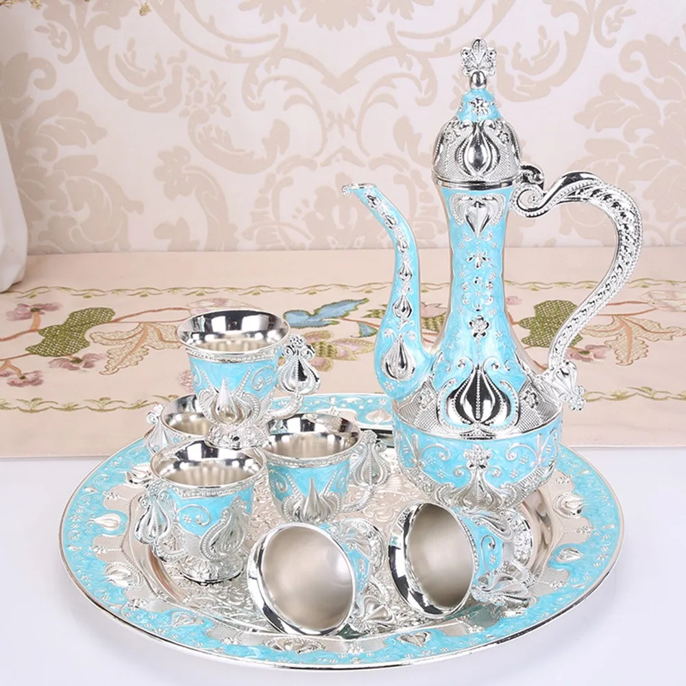 

6*Wine Cup 1*Wine Pot 1*Tray Tableware Set Vintage EU Style For Cabinet Ornament Wedding Party Home Decoration Accessories