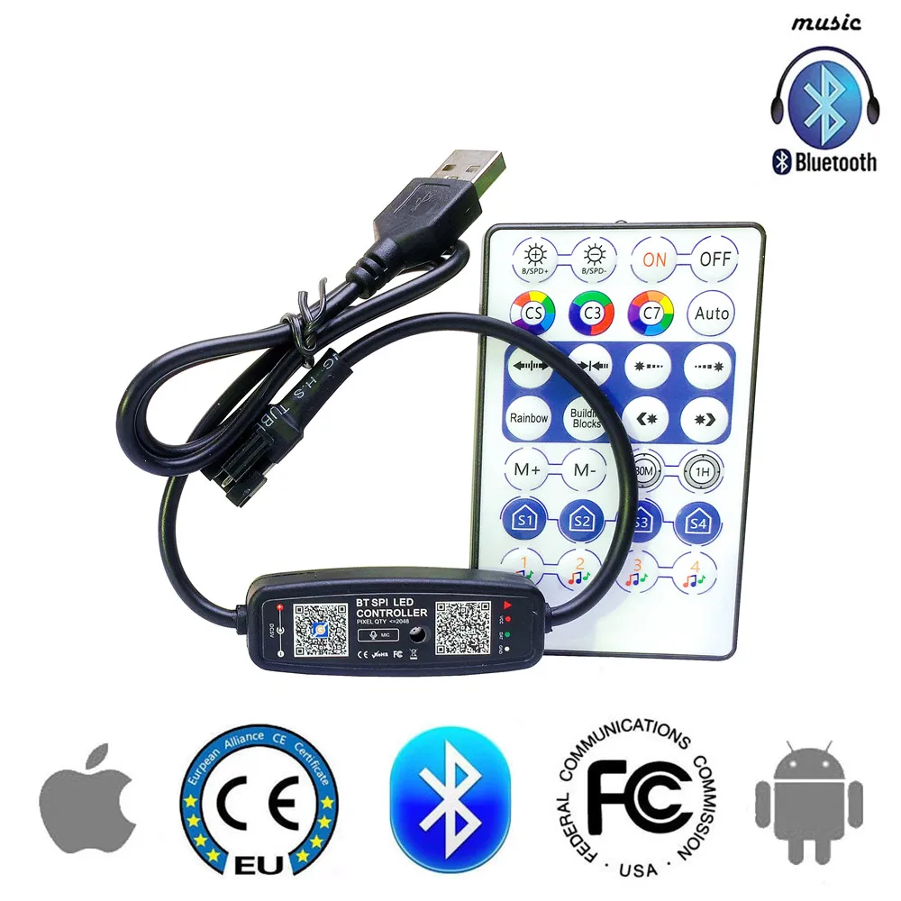 WS2812B Pixel Controller Smart APP Bluetooth Music Control With Mic 28Keys Remote For WS2812 SK6812 WS2811 Tape Lights USB 5V | Освещение