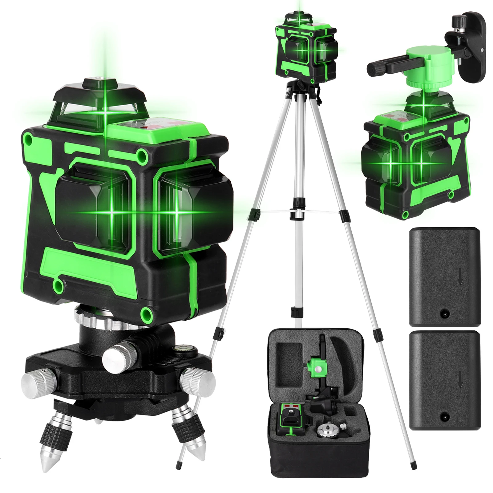 

KKmoon Self-leveling 3D 12 Lines Laser Level Tool Vertical Horizontal Lines with 1.5M 3 Heights Alloy Extension Bar Tripod Stand