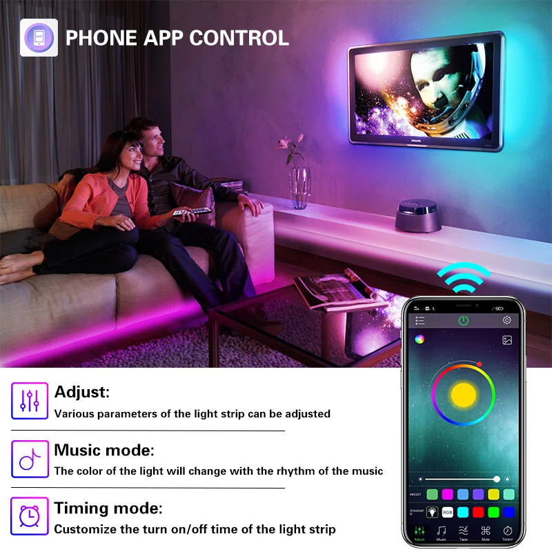 

Светодиодная ленсветильник, водонепроницаемая, 5 м, Bluetooth 5050