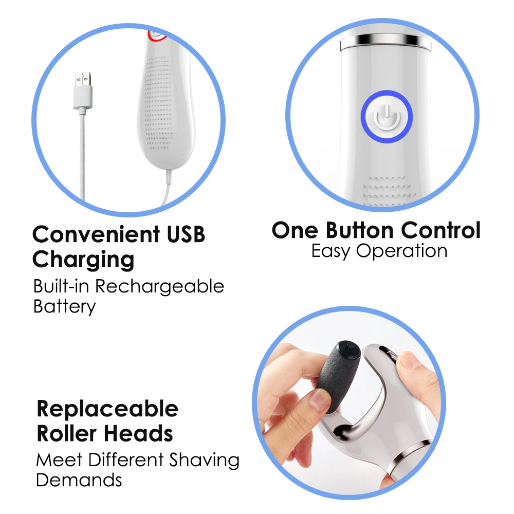 

Portable Electric Foot Heel Care Pedicure tool Feet Toe Cuticle Rough Skin Remover USB Rechargeable 3 Levels Roller Heads