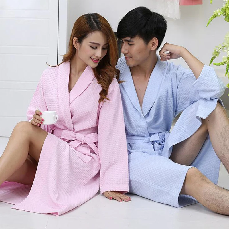 Банный халат с длинным рукавом для взрослых модный синий хлопковый