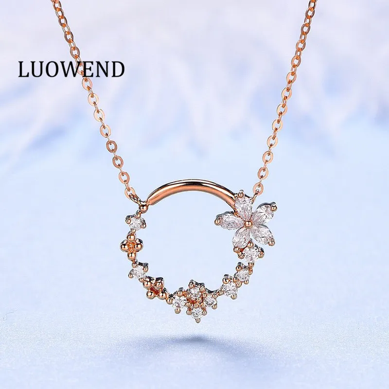 

LUOWEND 100% 18K White/Rose Gold Pendant Necklace Natural Diamond Women Engagement Necklace Birthday Gift Pendant for Lovers