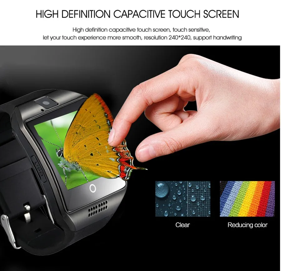 2021 Bluetooth Smart Watch men Q18 With Camera Facebook Whatsapp Twitter Sync SMS Smartwatch Support SIM TF Card For IOS Android |