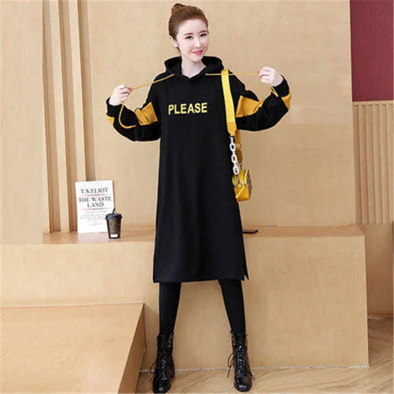 Зимние размера плюс 4XL теплый спортивный комплект с капюшоном свитер платье для