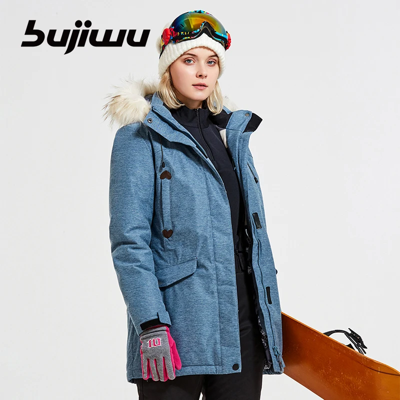 Брендовая женская лыжная куртка Bujiwu теплые лыжные куртки горячая Распродажа