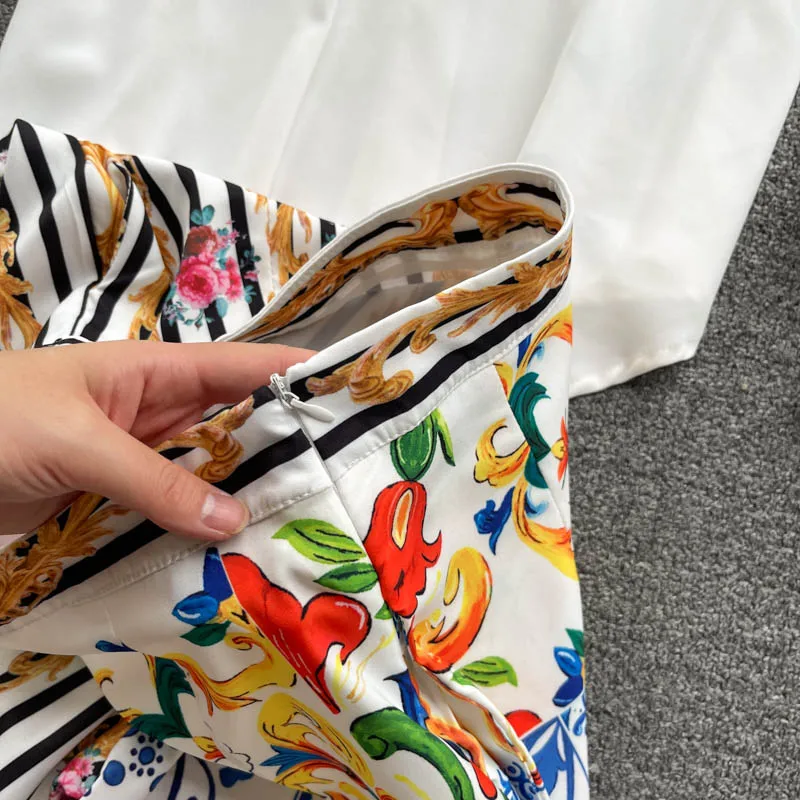 

2021 Fashion Two Piece Set Women Suit Vintage Print Long Sleeve Blouses And High Waist Shorts Chic Woman Outfits Women's Clothes