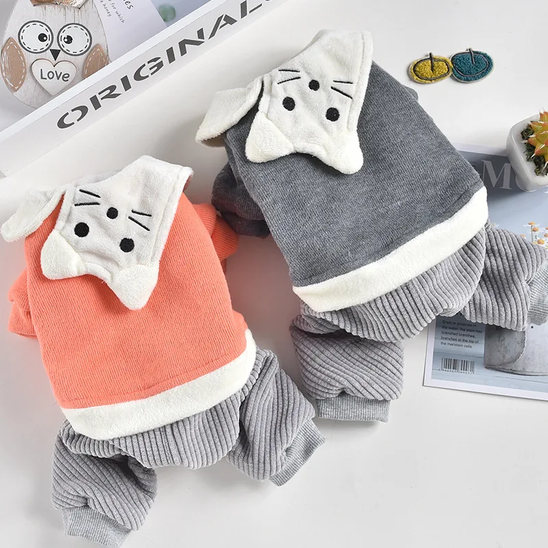 Осенне зимняя одежда для собак толстые костюмы с четырьмя ногами теплая