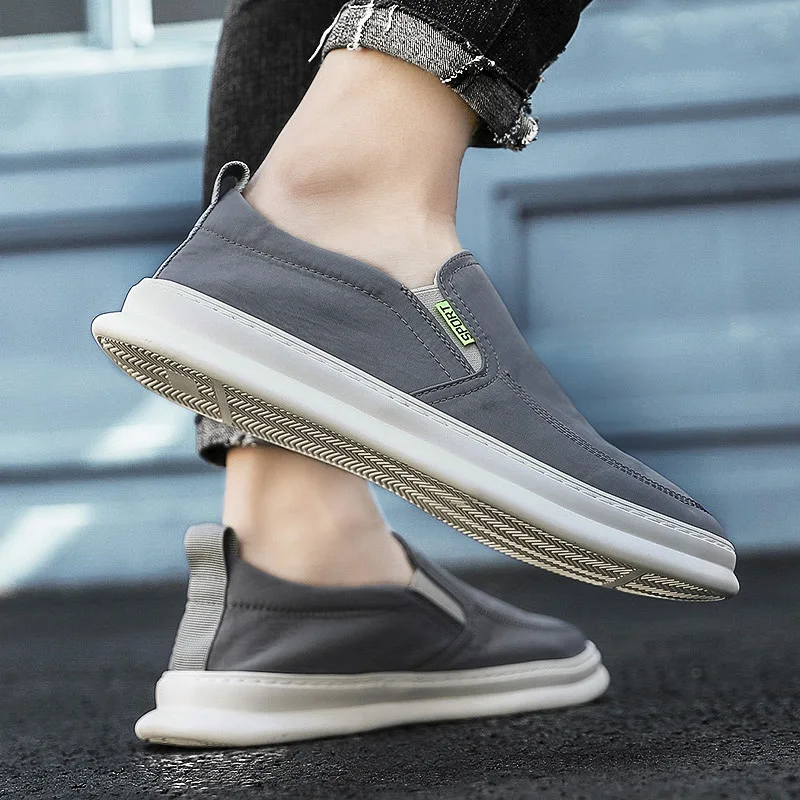 Повседневные мужские парусиновые лоферы удобные мокасины без застежки