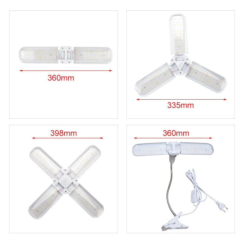 

2/3/4-Leaf E27 Foldable Full Spectrum Plant Grow Light Bulb Indoor Planting Lamp 2 Type Choices 24W/36W/48W