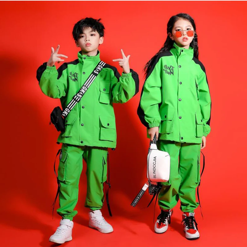 Детская одежда в стиле хип хоп зеленая повседневная куртка топы свободные брюки