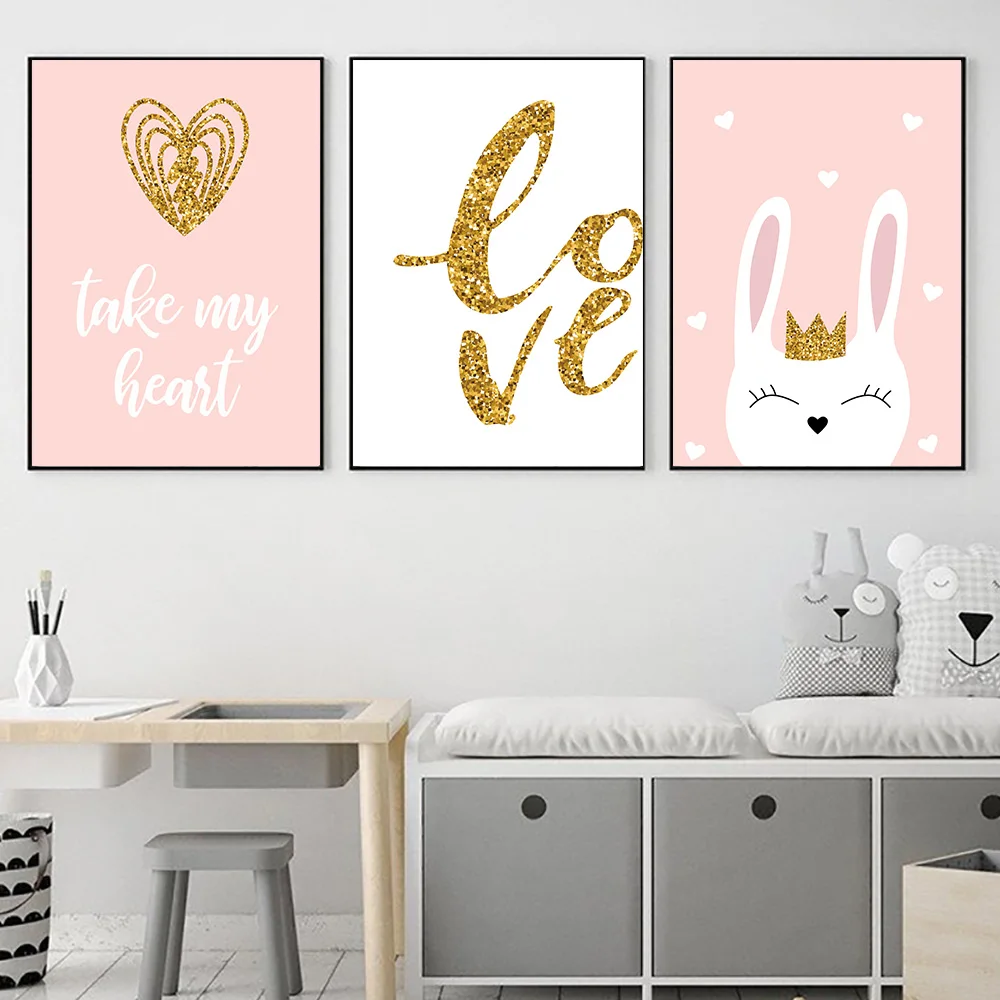 Мультфильм розовый кролик холст картина постер Babi скандинавский настенные