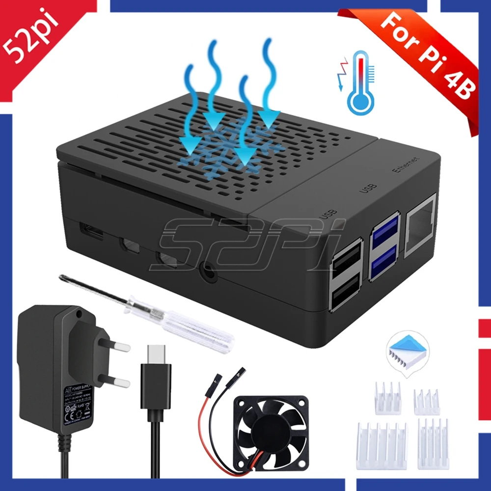 Комплект крышек для корпуса 52Pi ABS черный/белый/прозрачный корпус с радиаторами и