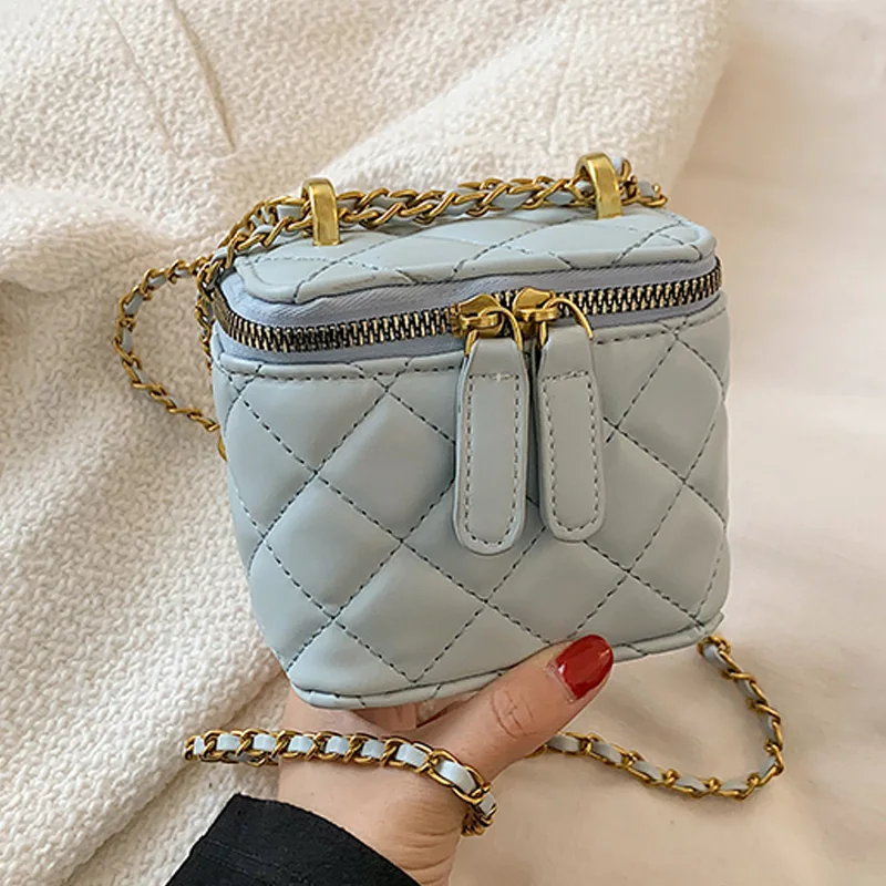 

Brand Metal Chain Small Women's Shoulder Bag Box Pu Leather Ladies Mini Purse 2022 Fashion Lattice Hand Crossbody Bags For Women