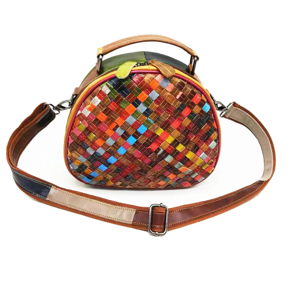 

2020 Newest Femal Bosal Sheepskin Braid Shoulder Bag Colorful Woven Top Handle Tote Bag Luxury Designer Handbag