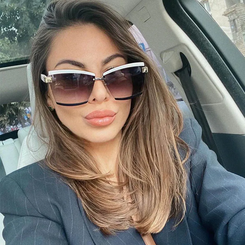 Модные мужские солнцезащитные очки без оправы синие красные для женщин