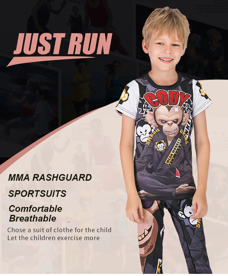 Боксерский Рашгард MMA Jiu Jusit, комплекты для детей, футболки MMA+ штаны с короткими рукавами, детские спортивные костюмы, спортивная одежда Bjj Fightwear