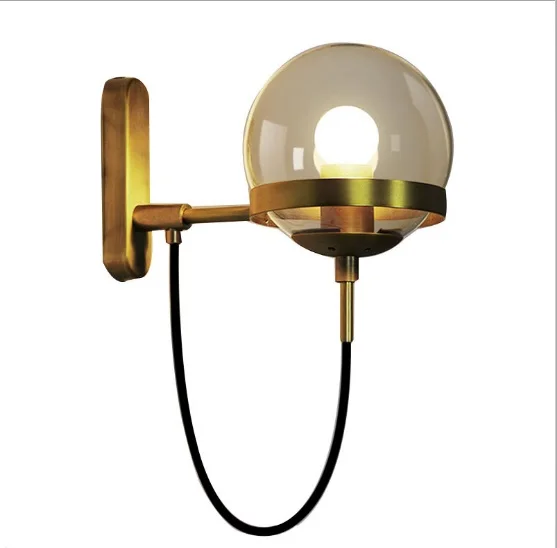 

Nordic glass ball wall lamp post modern retro gold wall lamp personality American style simple staircase corridor LED lights