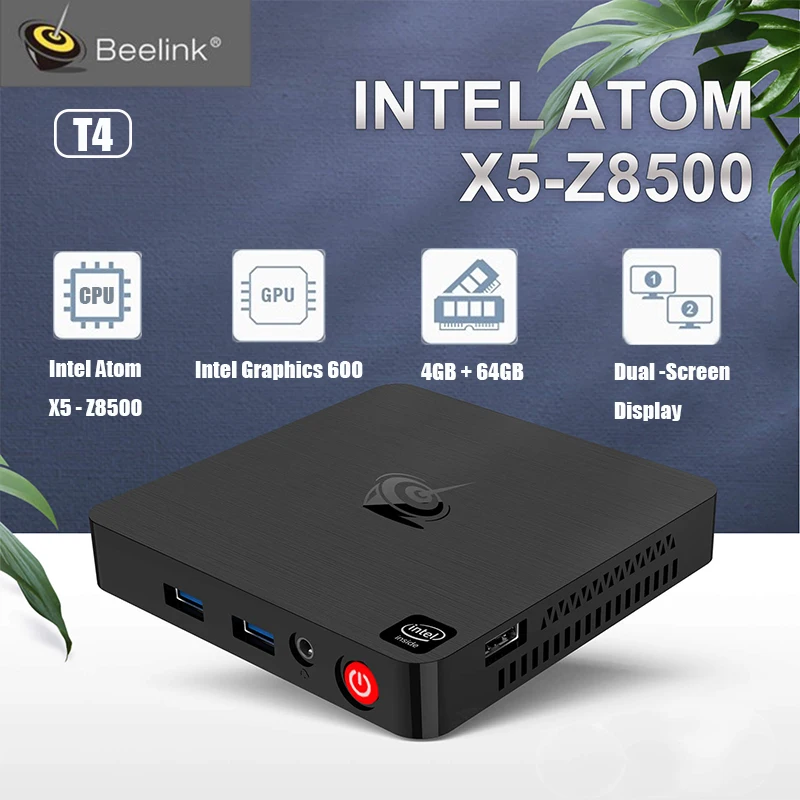 Beelink T4 настольный мини ПК Windows 10 Intel Atom x5 Z8500 Graphics 600 4 Гб RAM 64 eMMC 2 4G + 5 8G WiFi 1000 Мбит/с USB3.0