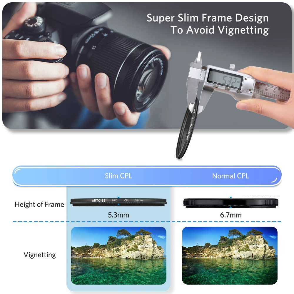 Ультратонкий круговой поляризационный фильтр для камеры ARTCISE MC HD CPL 58 мм 62 67 72 77 82 |