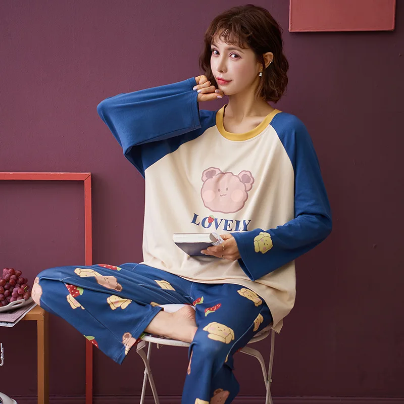 

Pure Cotton Pajamas Women Loose Ladies Home Clothes for Women Long-sleeved Two-piece Home Wear Women's Suit Pyjamas Women Cotton