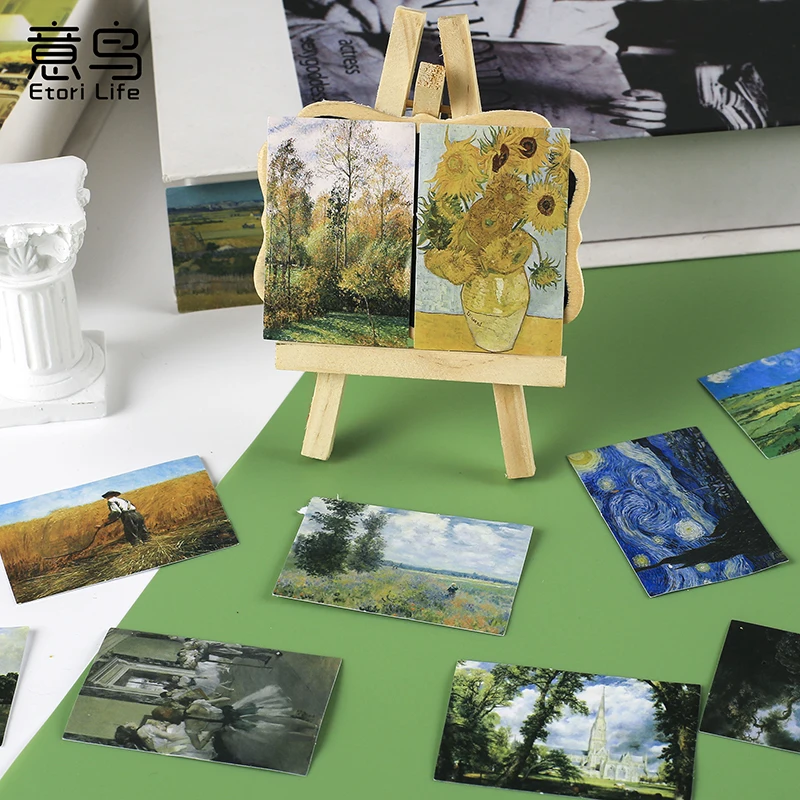 

30 Pcs Retro Oil Painting Style Sticker Self-Adhesive Stationery Stickers Mobile Phone Laptop Decoration Scrapbook Hand Account