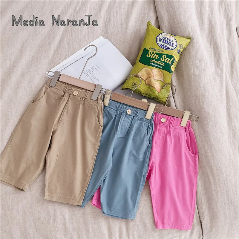 

Летние однотонные брюки до колен для мальчиков и девочек, 2021