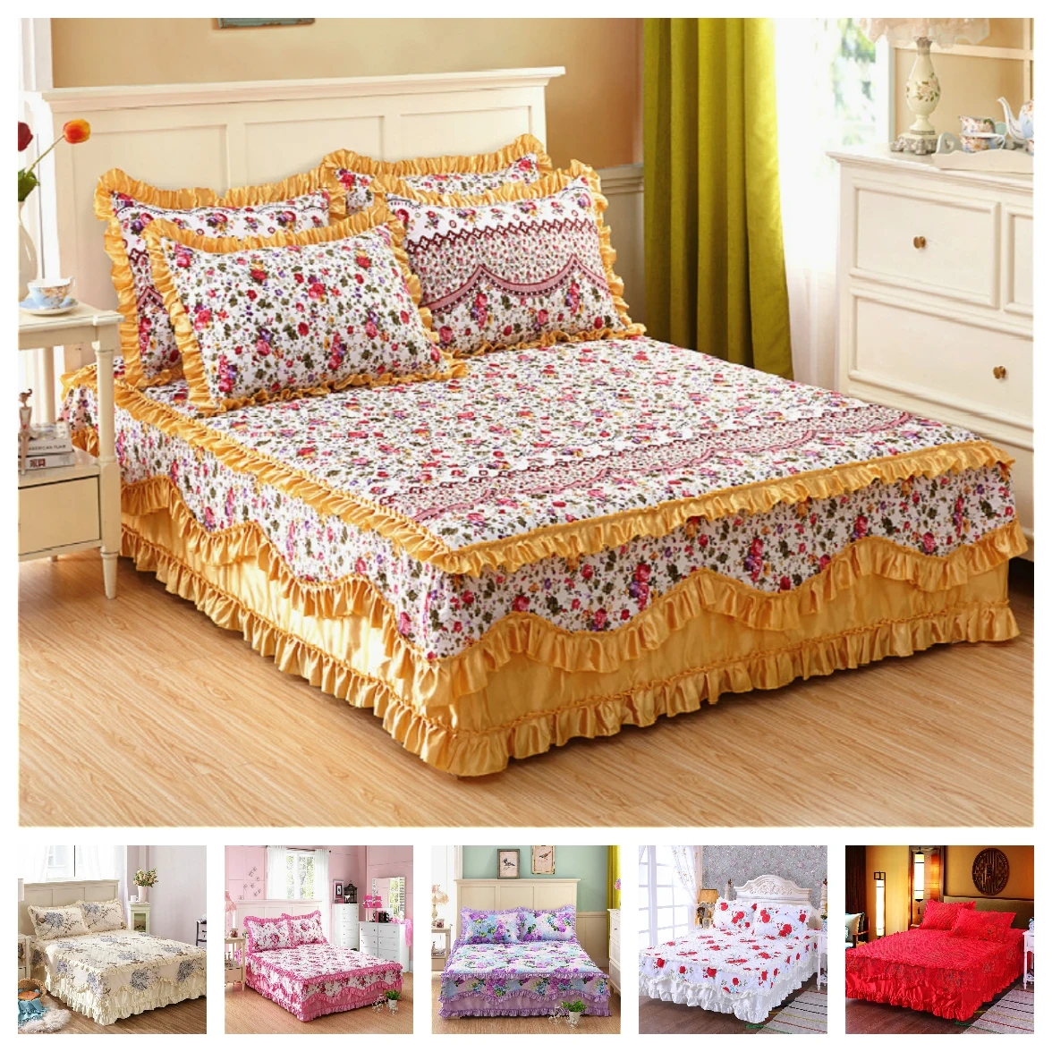 

Luxury European Style Princess Bedding Bed Skirt Set Pillowcases Thicken Warm Lace Bed Sheets Mattress Cover King Queen Twin