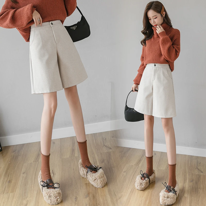 Женские шерстяные брюки с высокой талией REALEFT повседневные широкие карманами на