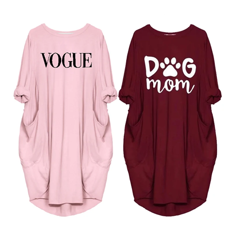 

Letters Print Dress Women Vestidos Pocket Vintage Dresses Femme Fall Club Party Knee-length Long Sleeve Dress