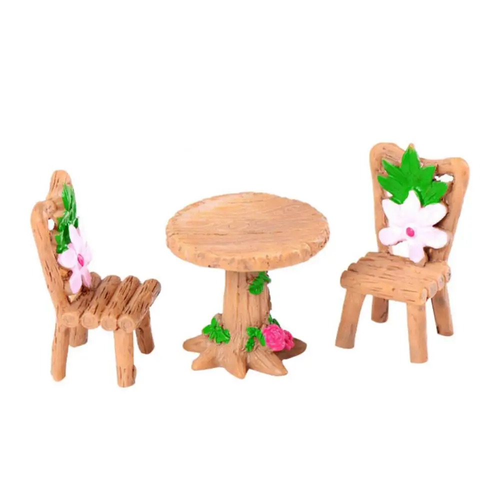

3PCS Micro Landscape Ornament Table Chair Resin Craft Fairy Garden Miniature Terrarium Figurine DIY Waterproof Decoration Kit