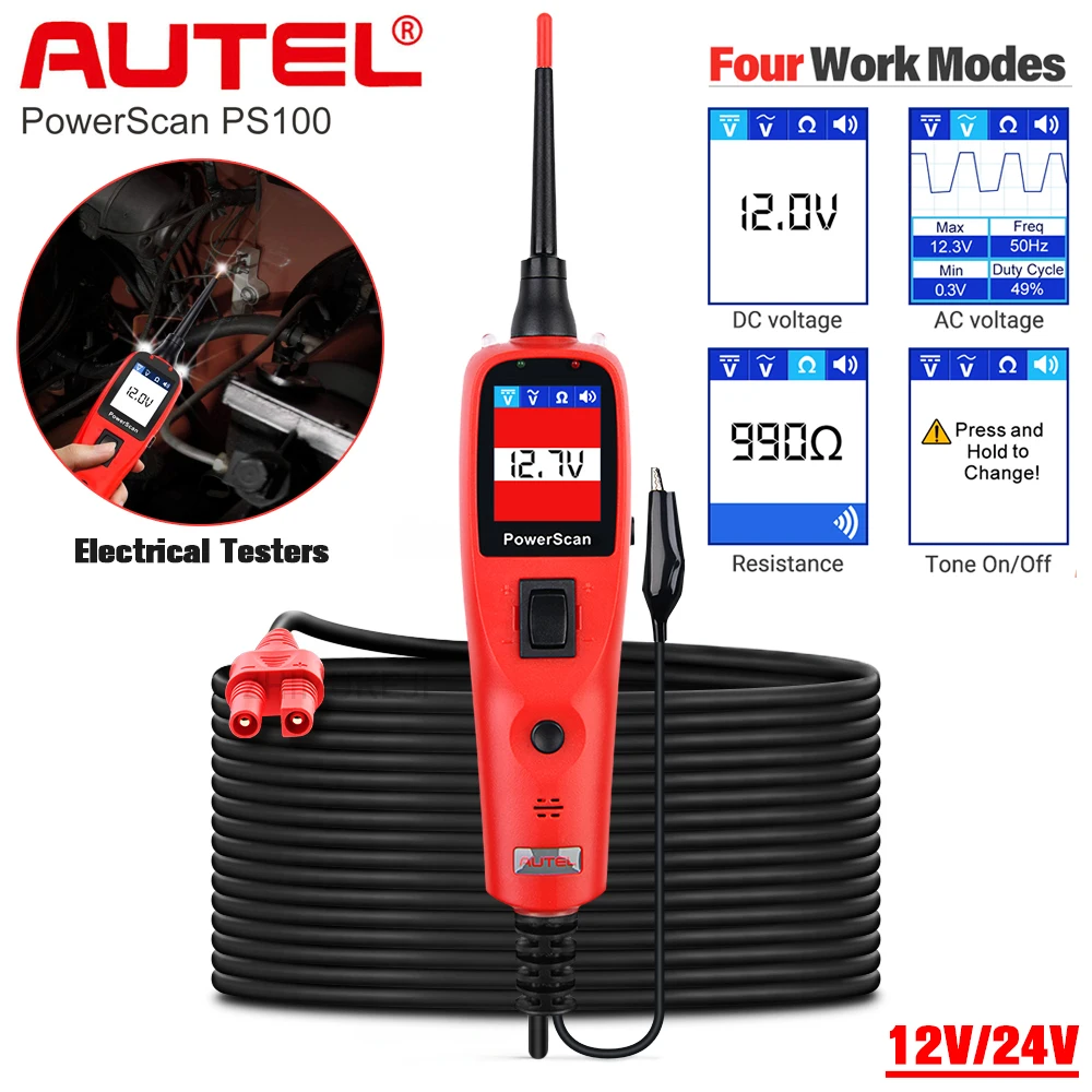 Autel PowerScan PS100 инструмент для диагностики электрической системы OBD2 сканер тестер автомобильной цепи диагностический AVOmeter тестовый инструмент - изображение
