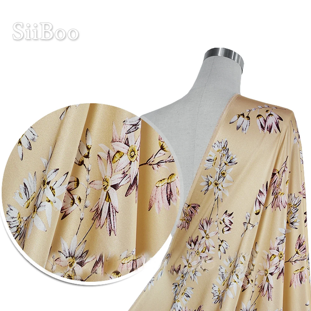 Женская шелковая юбка светло-желтая ткань с цветочным рисунком весна-лето SP5739 |