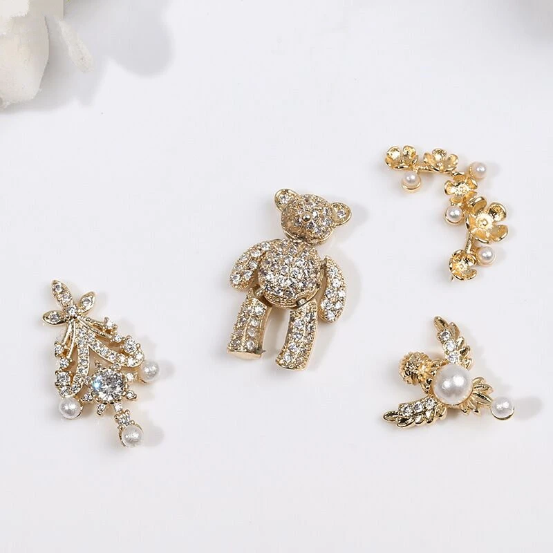 10 pcs/pack Charm Zircon Shiny Alloy 3D Nail Art Decorations Luxury Crystal Pendant Jewelry Cute Bear Manicure Design Accessory | Красота и