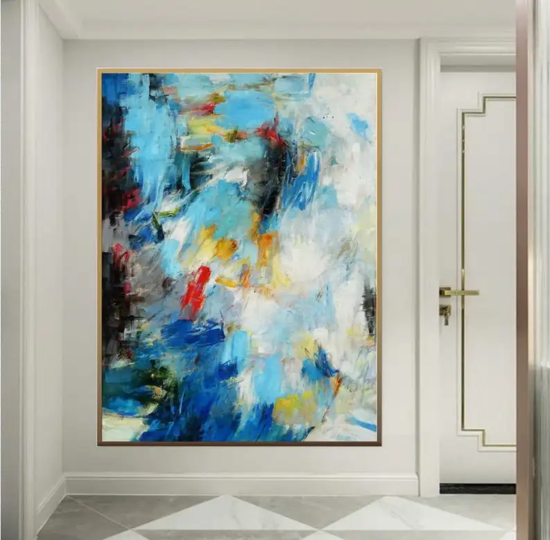 Goedkoop Extra Grote Borstel Slag Oversize Verticale Moderne Kleurrijke Wall Art Hand Geschilderd Olieverfschilderij Living Eetkamer Bed Room