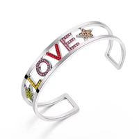 stainless steel love letter star cuff bangle bracelet gold colorful crystal bangle for women party wedding trendy jewelry gifts