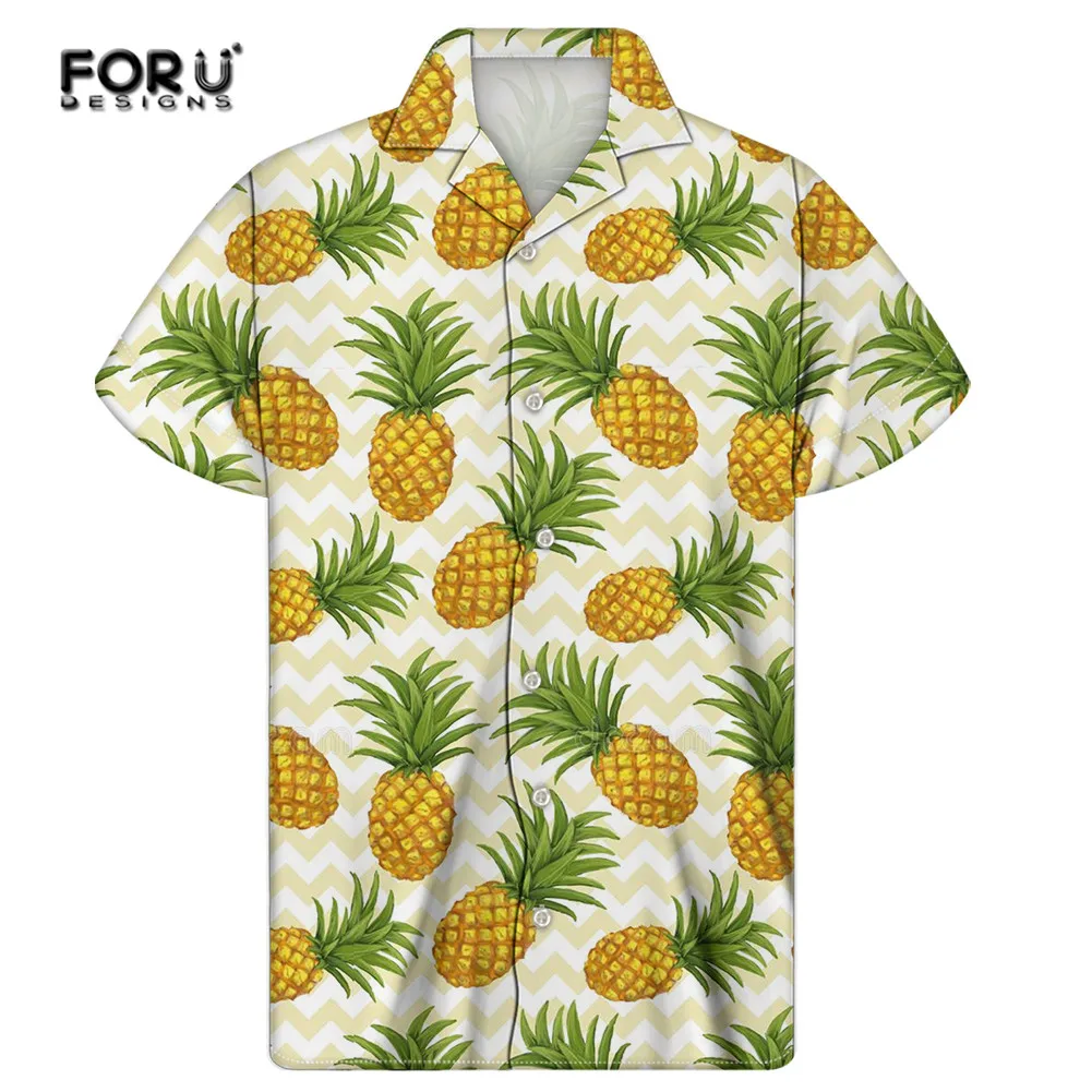 

FORUDESIGNS Casual Camisa Masculina For Men’s Summer Blouse Tops Pineapple and Watermelon Design Short Beach Hawaiian Blusas