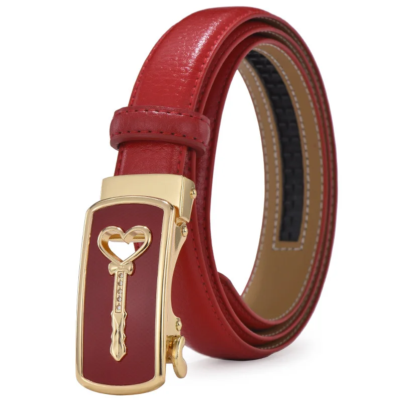 

2019 Hot Fashion Women Belts Real Leather Luxury Strap Gold Automatic Buckle Belts w/2.4cm Waistband Designer Cartoon Wand Belt